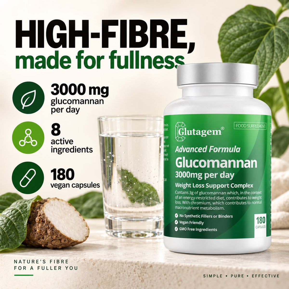 Power Triple! Glutagem® Glutathione PLUS Glucomannan PLUS Marine Collagen
