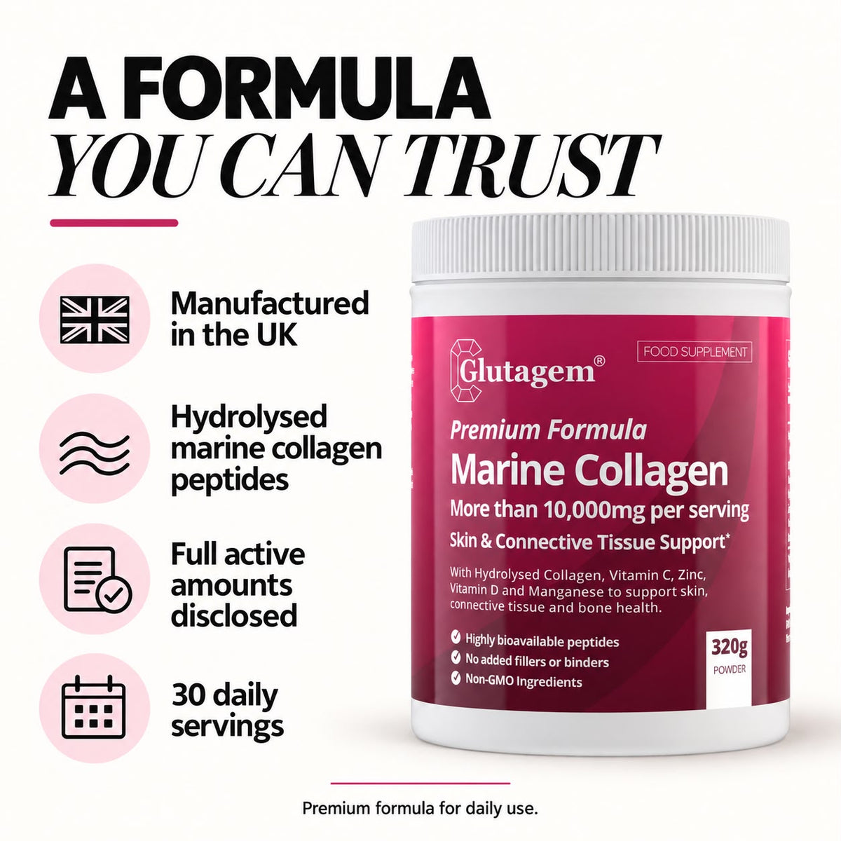 Power Triple! Glutagem® Glutathione PLUS Glucomannan PLUS Marine Collagen