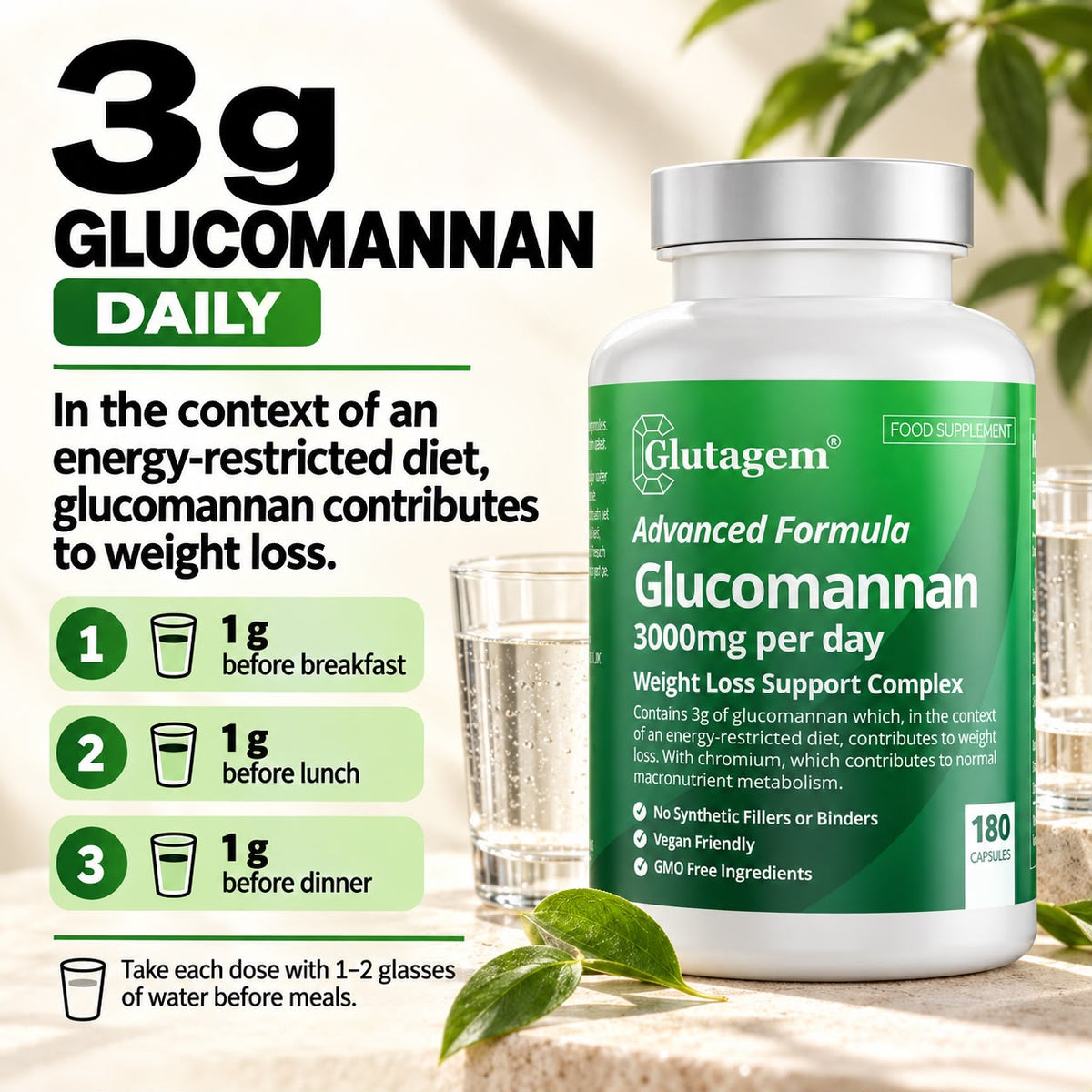 Power Triple! Glutagem® Glutathione PLUS Glucomannan PLUS Marine Collagen