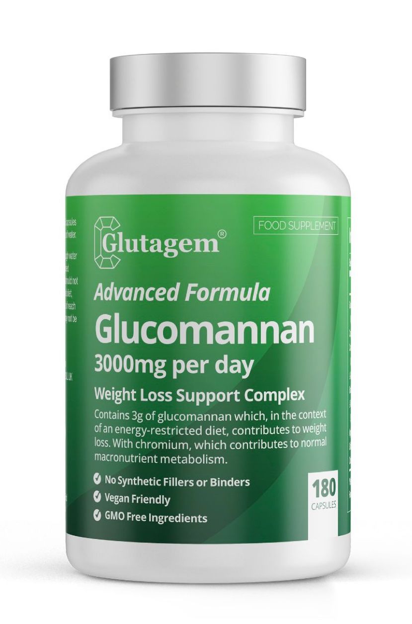 Glutagem Glucomannan supplement bottle on a white background
