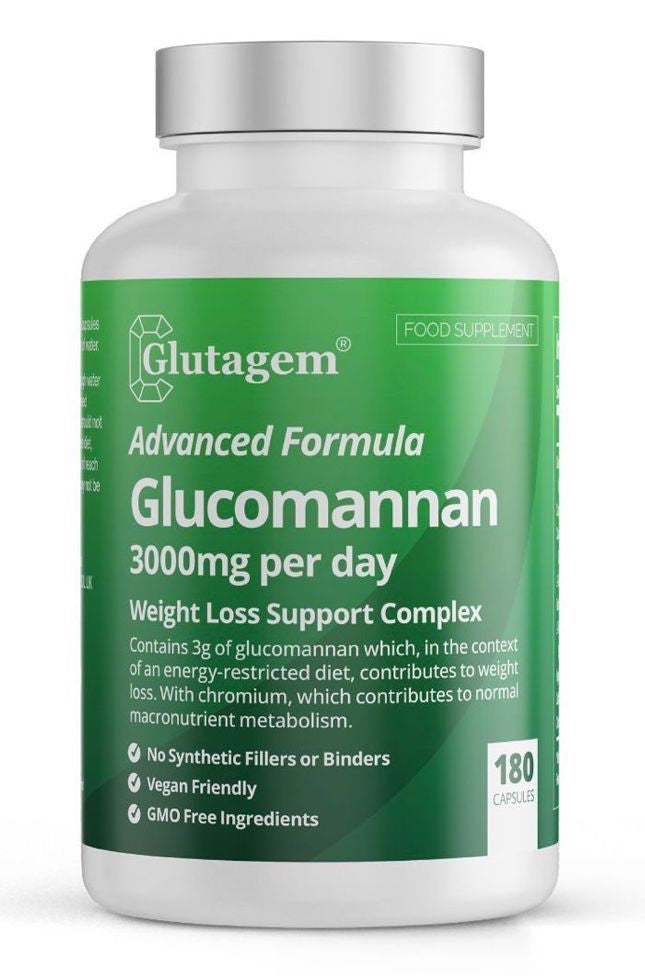 Glutagem Glucomannan supplement bottle on a white background