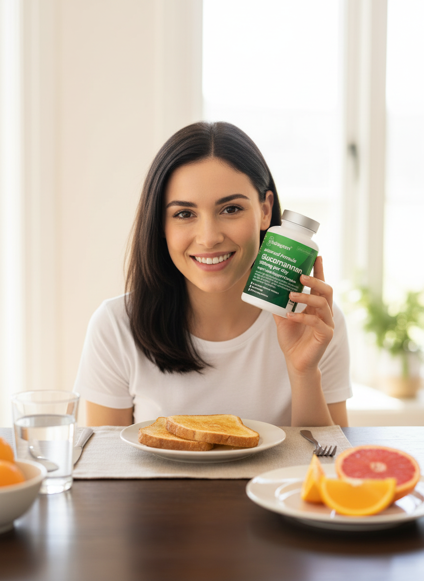 Properly centered woman with Glucomannan